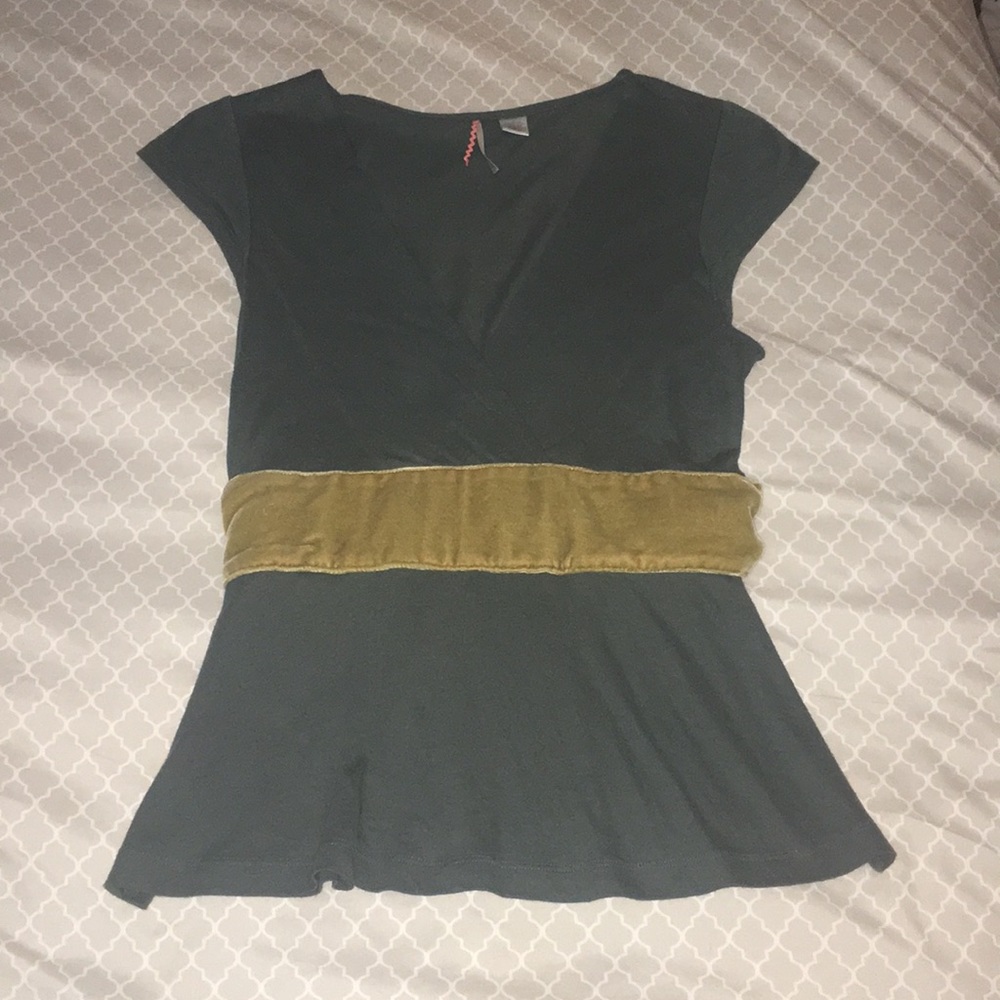 Anthropologie V neck Top with Velvet Sash